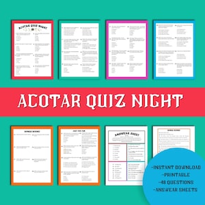 Cuestionario definitivo para los fans de ACOTAR / Juego de trivia sobre Una corte de rosas y espinas / Cuestionario imprimible de 48 preguntas para los fans de Sarah J. Maas / Juego de fiesta de ACOTAR