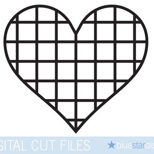 May include: A black and white outline of a heart shape filled with a grid pattern.