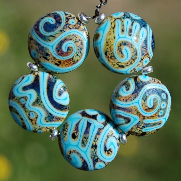 Tribal Raku - Set of 5 - K O Lampwork Beads