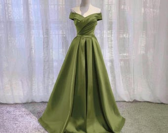 Prom Dress Satin in 130+ Colors |S1001|Olive| Long Formal Gown | 2026 Graduation Ball Outfit|Custom|vintage|y2k|80s|90s|2000s