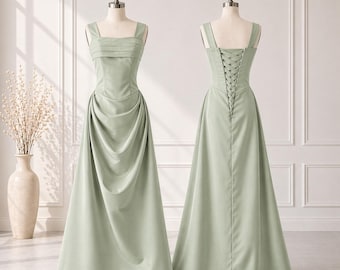 Prom Dress Satin in 130+ Colors |S1006| Sage Green|Long Formal Gown | 2026 Graduation Ball Outfit|Custom|vintage|y2k|80s|90s|2000s