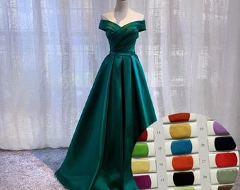 slim fit dress slacks A Line Long Satin Emerald Green Prom Dresses 2025 with Split Custom Color / B / US4 main image 0