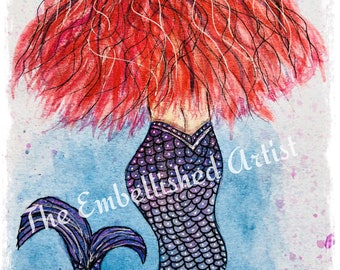 2018 Original Watercolor Painting ~ &quot;Mermaid Tails&quot; Series (#1) --- Drawing Mixed Media Fairy Tale Under the Sea