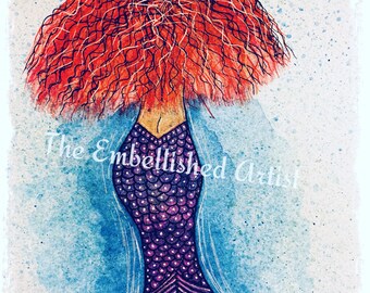 2018 Original Watercolor Painting ~ &quot;Mermaid Tails&quot; Series (#2) --- Drawing Mixed Media Fairy Tale Under the Sea