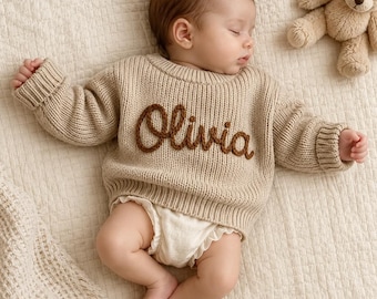 Personalized Baby Sweater with Name, Custom Knit Baby Sweater, Newborn Gift, Baby Shower Gift, Embroidered Name Sweater,Baby Boy Girl Outfit