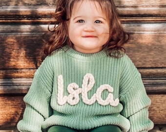 Custom Baby Name Sweater: Hand Embroidered Knit Sweater, Personalized Baby Clothes, Baby Boy Baby Girl Gift, Custom Toddler Sweater