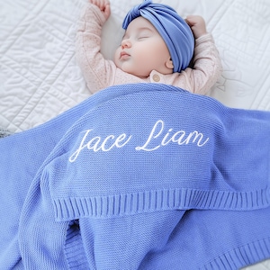 Personalized Baby Blanket, Baby Shower Gift, Soft Cotton Knit Baby Blanket, Custom Baby Name Blanket, Newborn Blanket, Gift for Baby