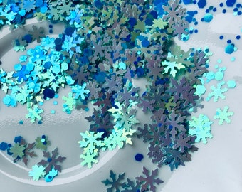 Snowflake - Blue Chunky and Fine Size Mix Glitter Polyester Hexagon Shape