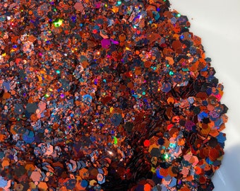 Jack Orange and Black Glitter Holographic Chunky Flakes Fine Mix