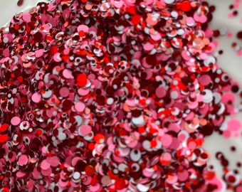 Valentine - Chunky and Fine Mix Polyester Glitter Dots Shape Red Pink and White