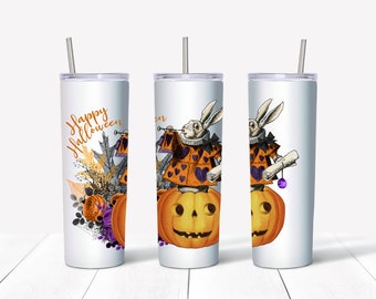 Happy Halloween White Rabbit Tumbler 20 oz