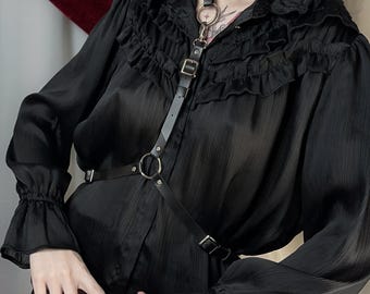 Convertible Vegan Leather Goth Harness Belt Choker Set, Punk Festival Outfit
