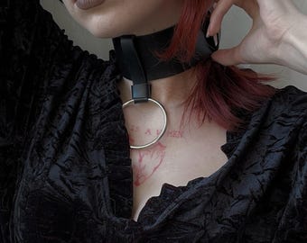 2-in-1 Vegan Leather Gothic Choker: Witch O-Ring Collar