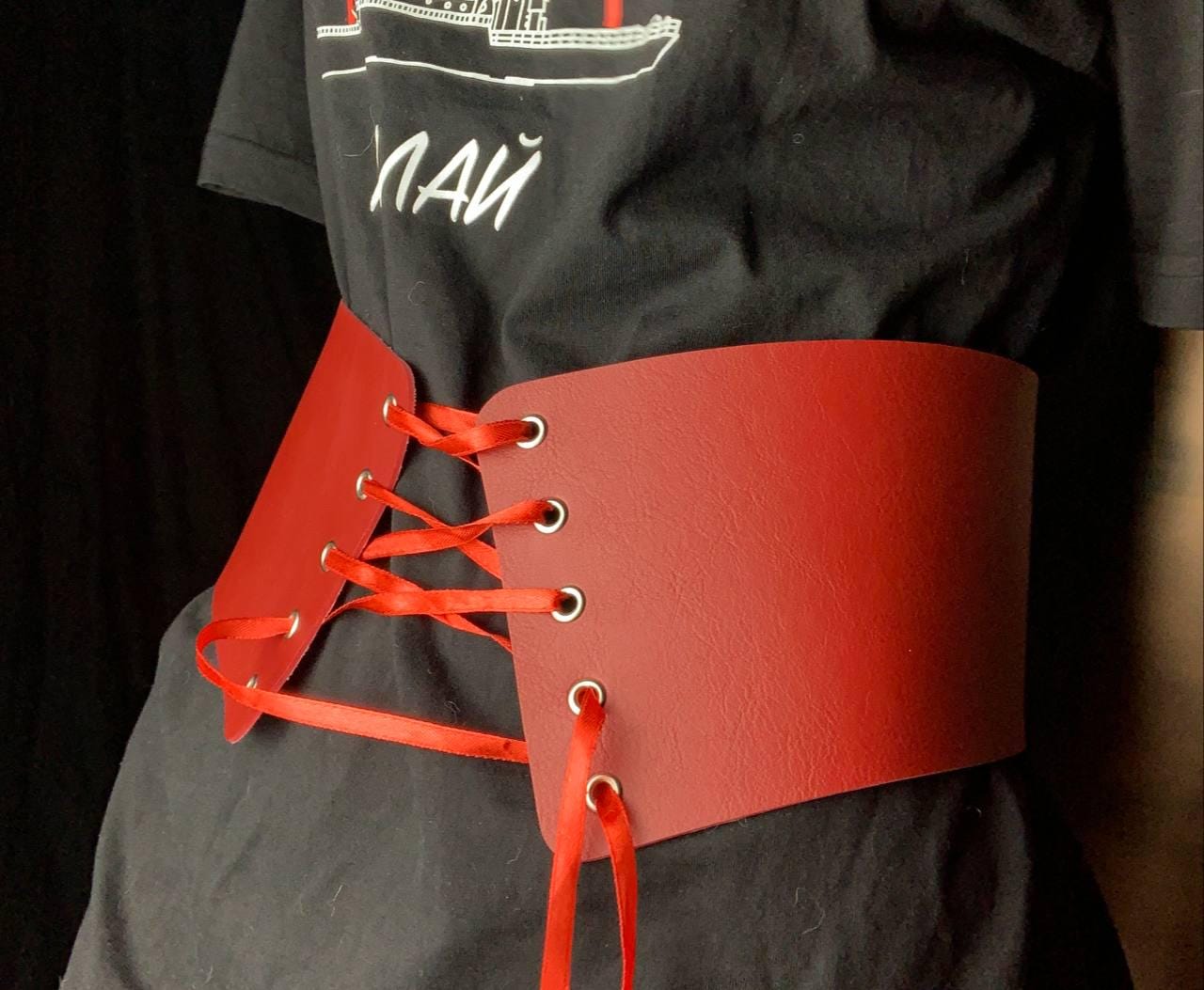 Waist belt vest corset lace up goth steampunk faux leather vegan waistcoat belt Real leather steampunk or gothic style corset vest with  main image 4