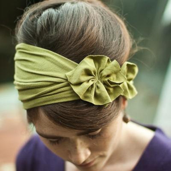 Rustic Green stretch Rosette wrap hair headband womens Fall Winter acessory