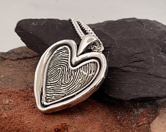 Fingerprint Necklace. Aged Rustic Heart