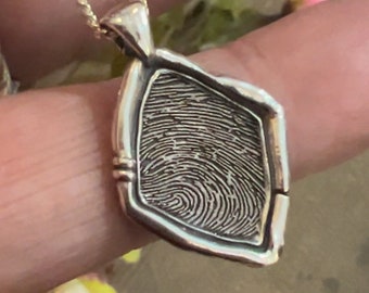 Fingerprint Necklace. Aged Rustic Lozenge.