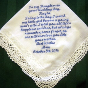 Bridal Handkerchief from Mother to Daughter Bridal Handkerchief, Something blue, wedding hankie,wedding gift 207S imagem 1