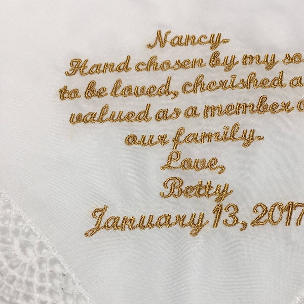 For Daughter-in-law, from mother in law, wedding wishes handkerchief, new family member handkerchief, welcome new daughter something blue210