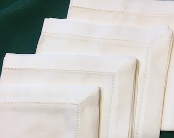12 linen cotton blend hemstitched ivory 19in. napkins. Embellish your own.