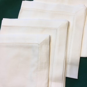 Perfect for your next DIY project 12 linen cotton blend hemstitched ivory 19in. napkins. Embellish your own.