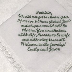 Daughter in law handkerchief, Mother in law to daughter in law, MIL to new bride, 211S