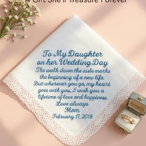 Pañuelo personalizado para regalo de madre o padre a hija en el día de su boda, Something Blue, 208S.