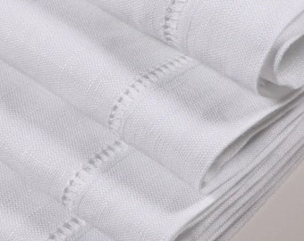 12 linen cotton blend hemstitched white 18in. napkins. Embellish your own.