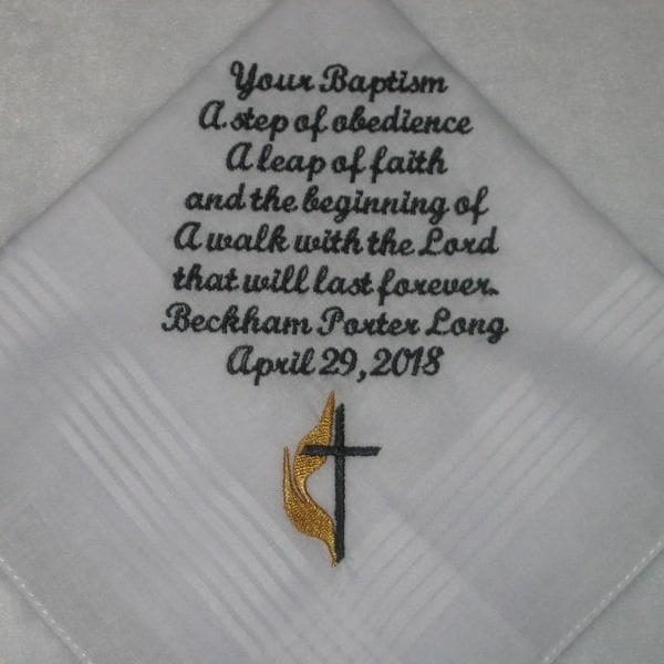 Baptism Handkerchief with Methodist Cross. Personalized Baptism Handkerchief,214