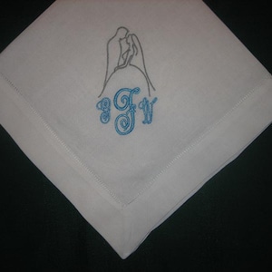 12 Linen Hemstitched Wedding Napkin with bride and groom, reception napkin, luncheon, shower,