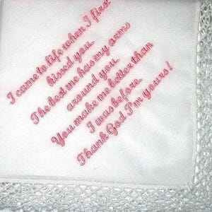 Groom to Bride, Wedding handkerchief from the groom to the bride or bride to groom 213S
