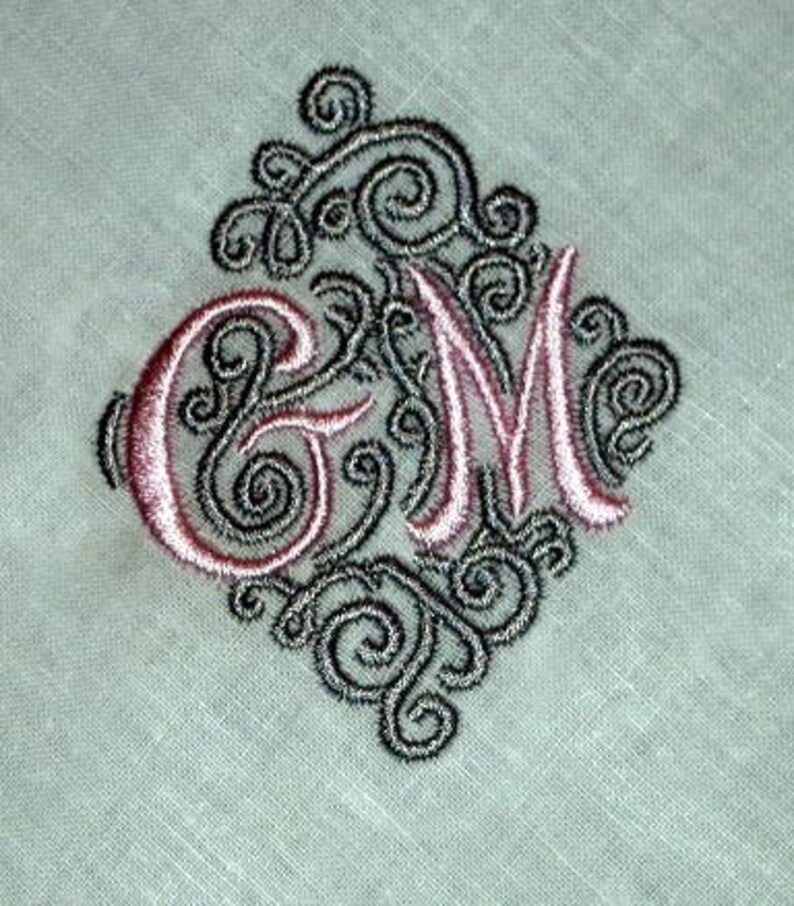 Linen Hemstitched Dinner Napkins, 2 Letters and swirls design, Set of 12, Festive table, linen napkins, wedding gift, cloth napkins, image 1