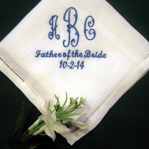 Mens Monogrammed Linen Wedding Handkerchief 147S includes shipping in the US and gift box
