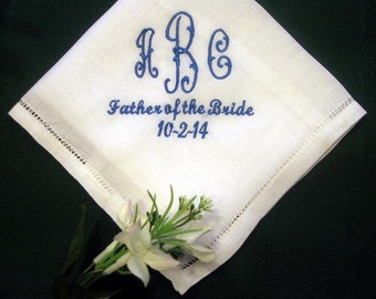 Mens Monogrammed Linen Wedding Handkerchief 147S personalized mens hankerchief gift,hankie,hanky,embroidered