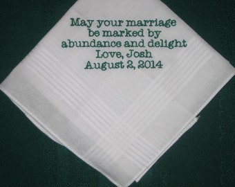 Personalized wedding handkerchief to the bride or groom 169B with a Free gift box and FREE shipping in the US.