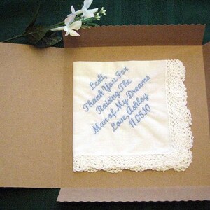 Wedding handkerchief with corner lace, simple, sweet, bride, bridal party, bridesmaid, matron of honor, gift, keepsake image 3