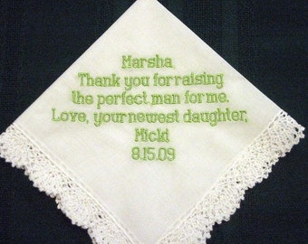 Mother of the Groom Hanky 8B bridal hankie,wedding handkerchief,embroidered hankie