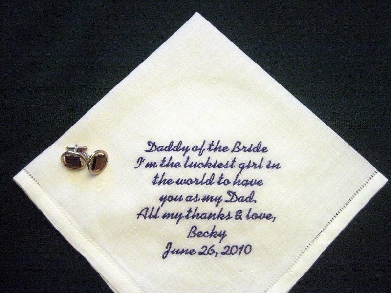 Daddy of the Bride Linen Hankie 79S Personalized Wedding Handkerchief,  Embroidered hankie (with free shipping in the US)