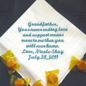 Grandfather Personalized Wedding Handkerchief grandpa hankie, poppop hanky 40S