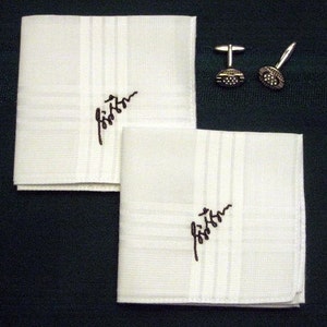 Personalized Mens Hankie Set of 2 with your own signature and gift box. image 1