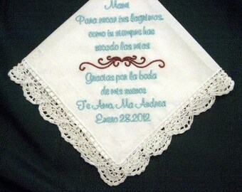 Mother of Bride in Spanish 120S Personalized Wedding Handkerchief