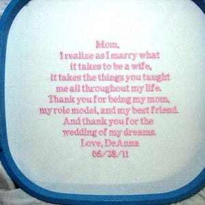 Mother of the Bride Embroidered Gift, Mother of the Bride Handkerchief, Wedding Handkerchief, Personalized Hankie 113B