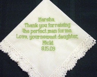 Embroidered Mother of the Groom Gift – Mother of the Groom Handkerchief – Wedding Handkerchief – Personalized Hankie 8B