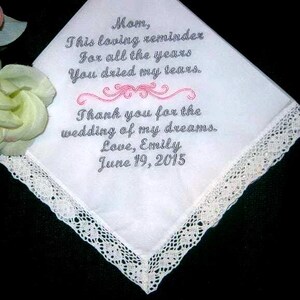 Wedding Handkerchief for Mother of the Bride, Embroidered Keepsake, Personalized Bridal Gift, Custom Wedding Favor116S