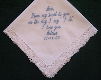 Embroidered Mother of the Bride Gift – Mother of the Bride Handkerchief – Wedding Handkerchief – Personalized Hankie 58S