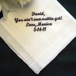 Personalized Wedding Handkerchief from the Bride to the Groom 77S Wedding handkerchief, embroidered hanky, wedding hankie, hankerchief