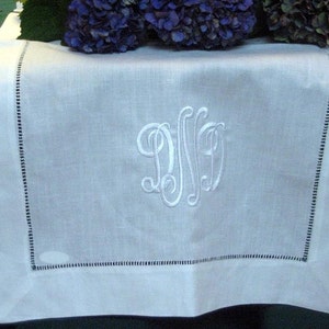 White Linen Hemstitched Table Runner 16x54
