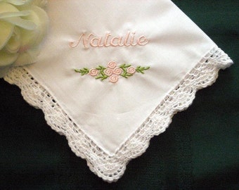 Pañuelo personalizado para niña de las flores, pañuelo bordado de recuerdo de boda, regalo de algo antiguo