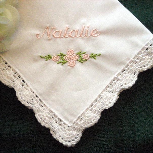 Flower Girl Gift, Bridal Party Gift, Sweet and Simple, Personalized Handkerchief