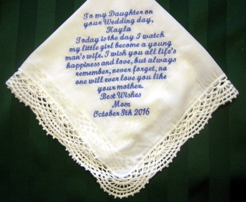 Bridal Handkerchief from Mother to Daughter Bridal Handkerchief, Something blue, wedding hankie,wedding gift 207S image 1